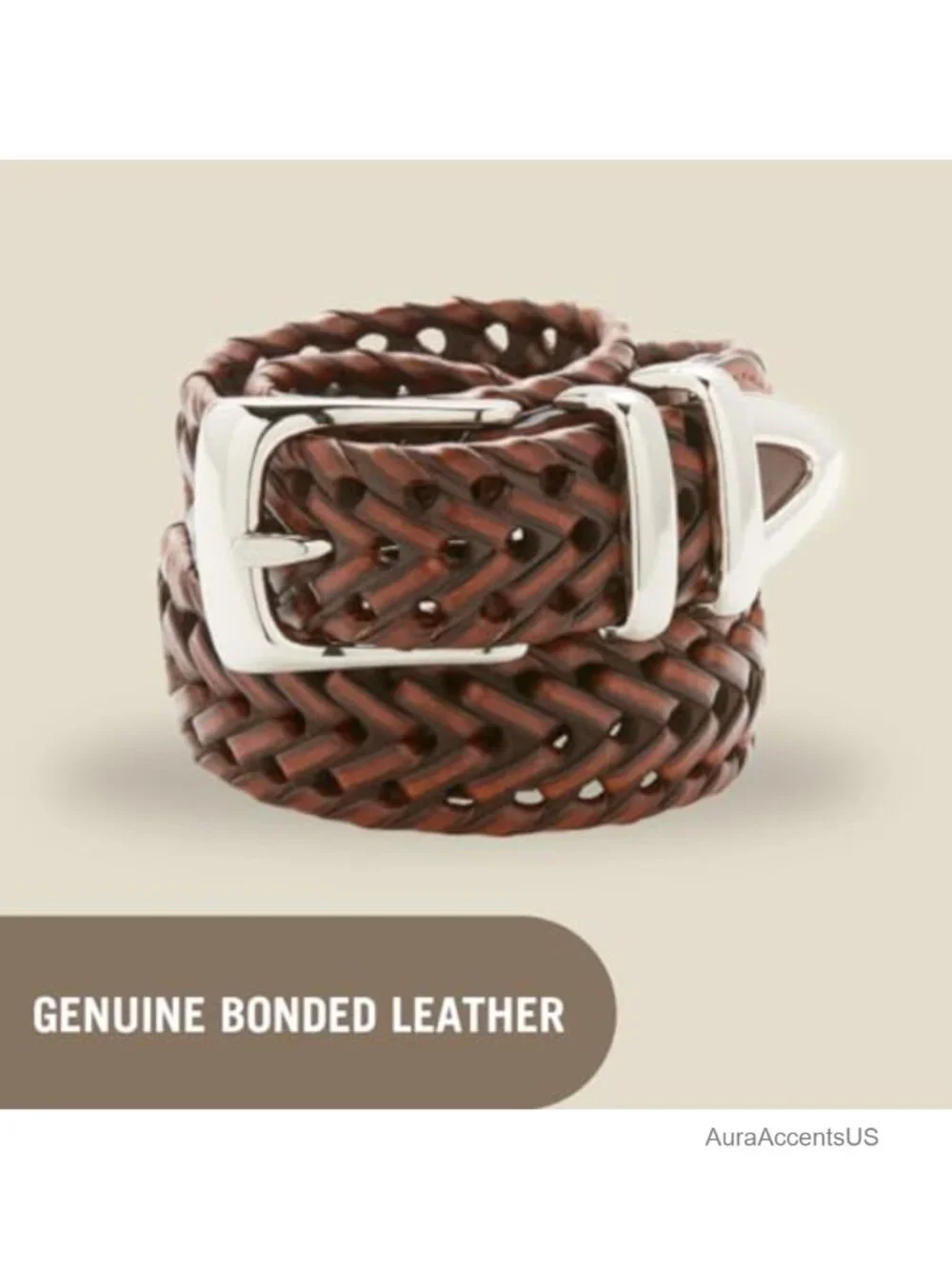 Genuine Bonded Leather Braided Belt Men's Dress Accessory Single Prong